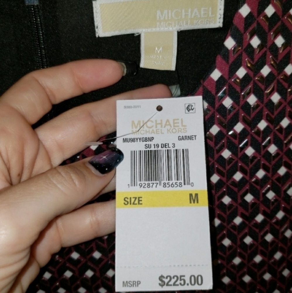 Michael Kors Geometric Printed Studded Dress Size Medium Garnett NWT - Picture 7 of 8